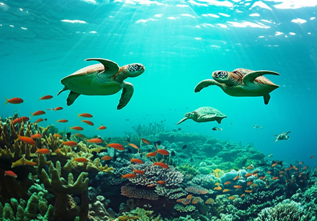 다채로운 산호초와 물고기