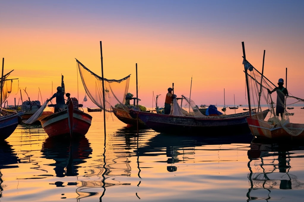 무이네 어촌 마을의 어선 풍경