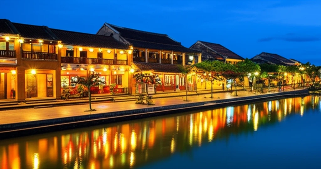 호이안의 밤거리와 등불