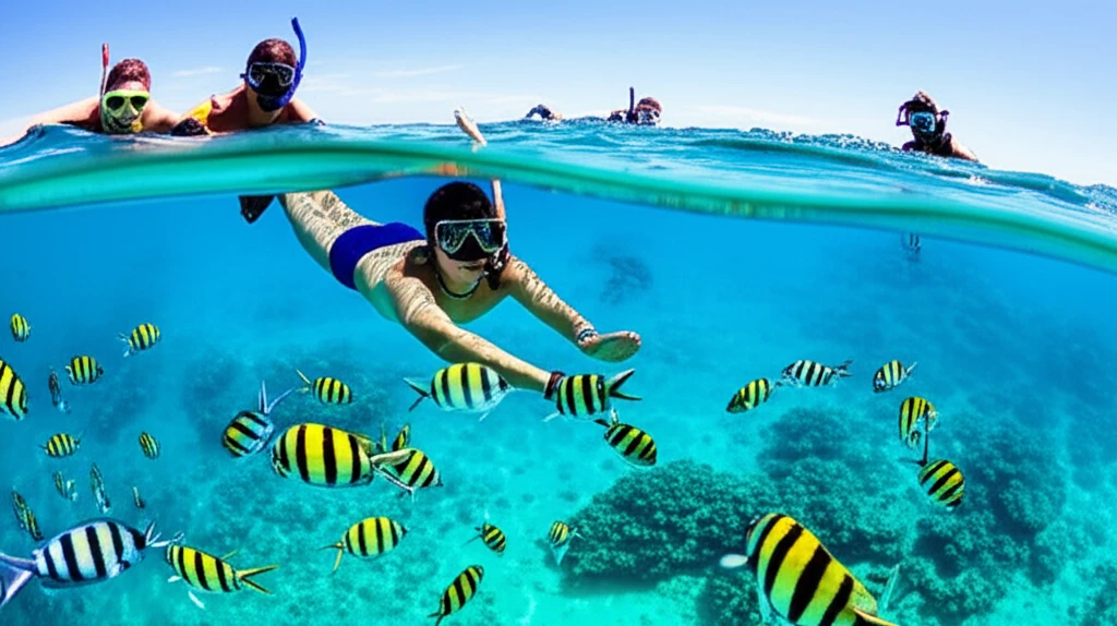 돌조 해변의 아름다운 산호초와 열대어
