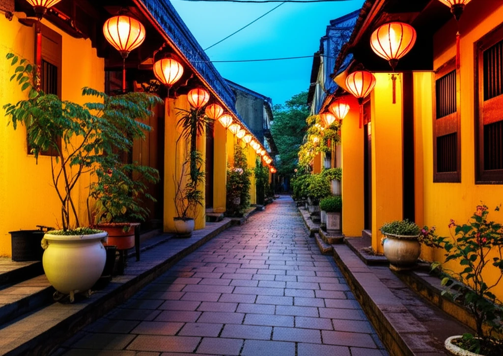 호이안 골목길을 걷는 관광객