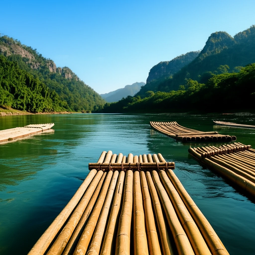 강에서 래프팅하는 사람들