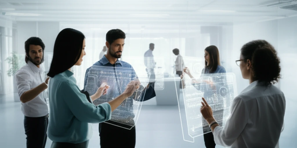 지능형 자동화와 로봇 이미지를 보여주는 미래 사회