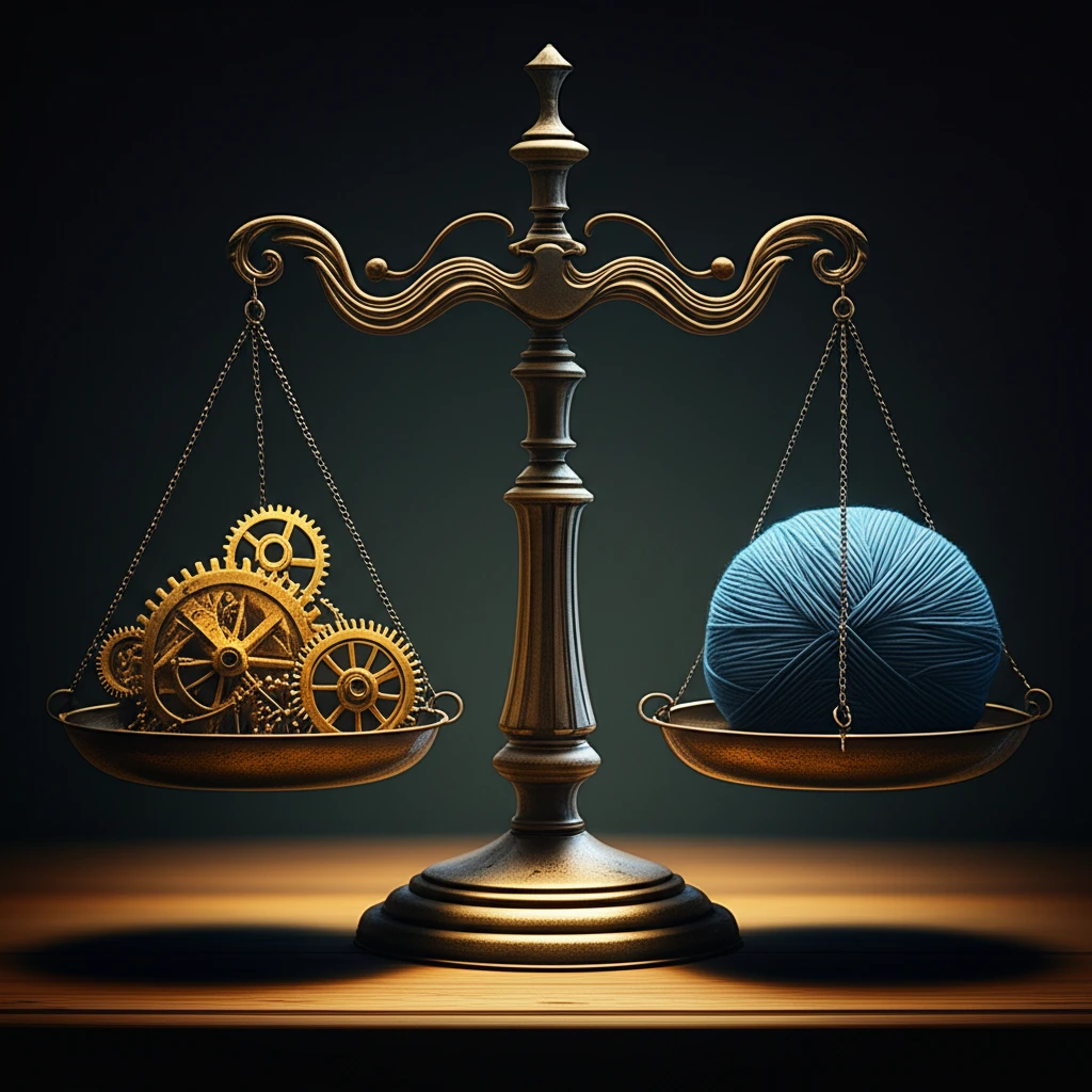 기술과 윤리적 고민을 상징하는 이미지