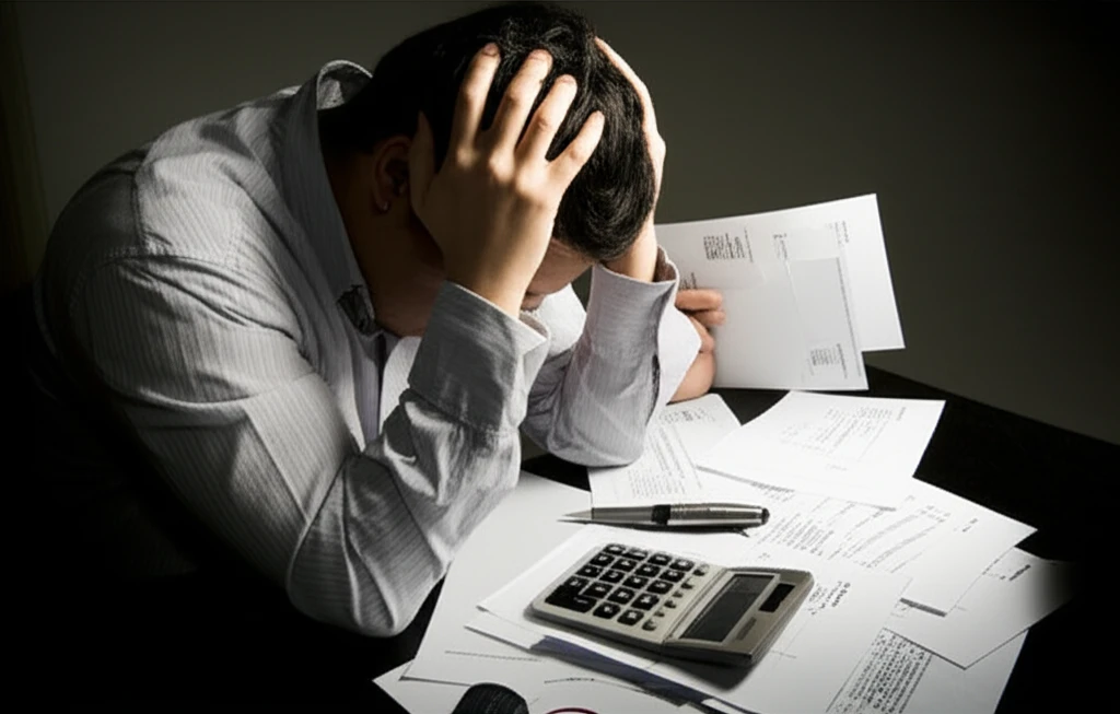 금융 상품 약관의 복잡한 내용을 들여다보는 모습