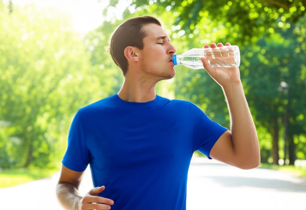 달리기 중 스포츠 음료 마시는 사람