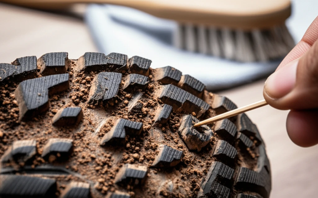 아웃솔의 이물질을 제거하는 모습