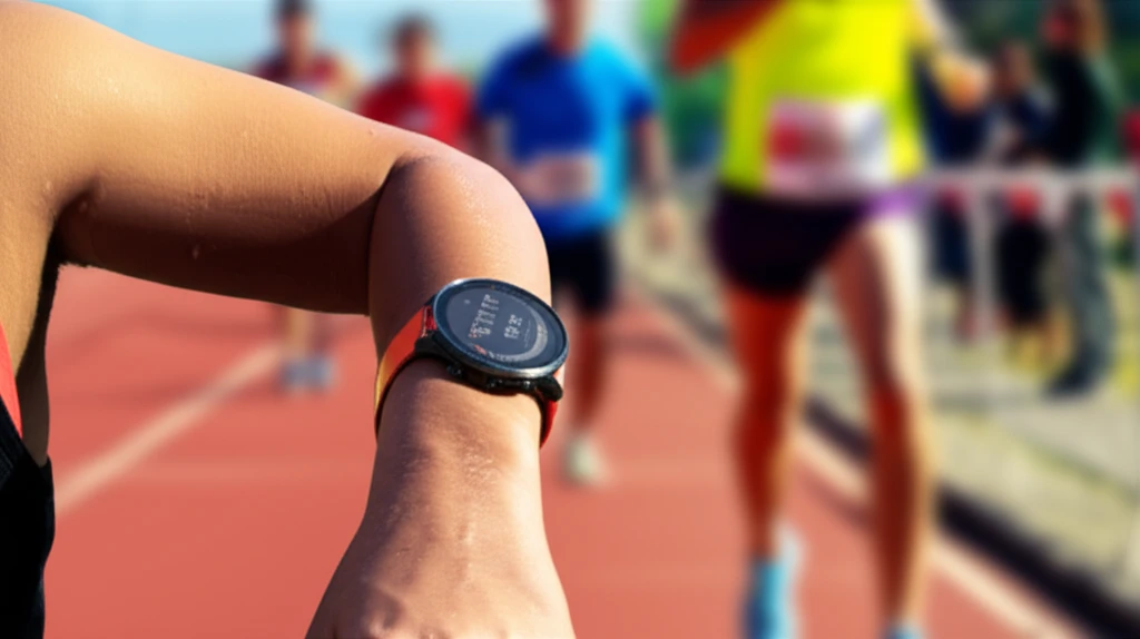 본론4 이미지 1: GPS 워치를 확인하며 달리는 주자의 모습