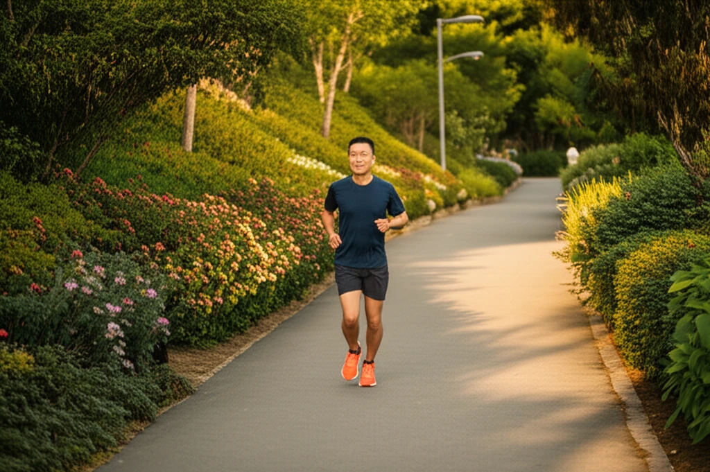 아침이나 저녁에 꾸준히 달리고 있는 러너의 모습