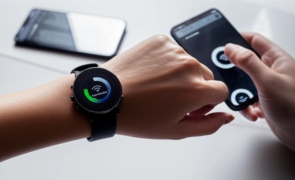 러닝워치와 스마트폰의 연결 상태를 진단하는 이미지