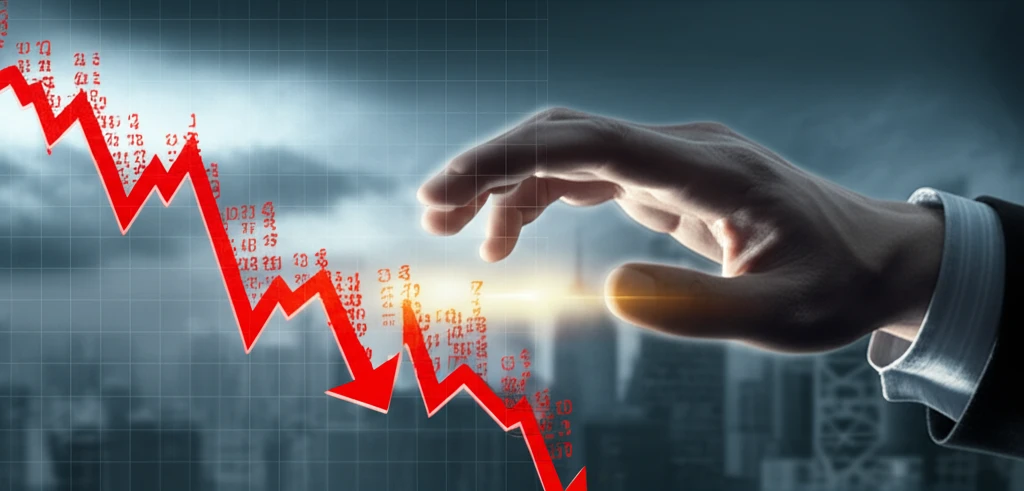 코스닥지수추이 차트와 하락장 속 투자자를 표현한 이미지